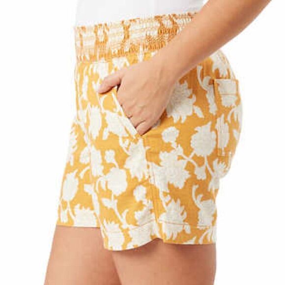 BRIGGS Linen Blend Pull On Shorts Womens Size M Orange Cream Floral Flowers NWT - Picture 2 of 13